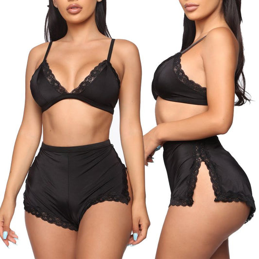 "Black lace sleepwear set"
