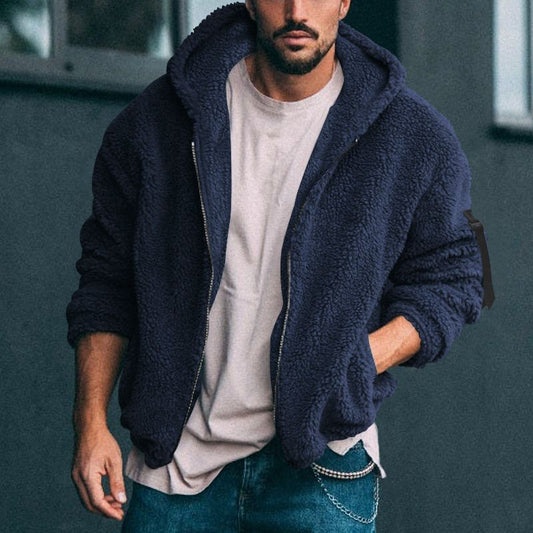 "Men's hooded fleece winter jacket"